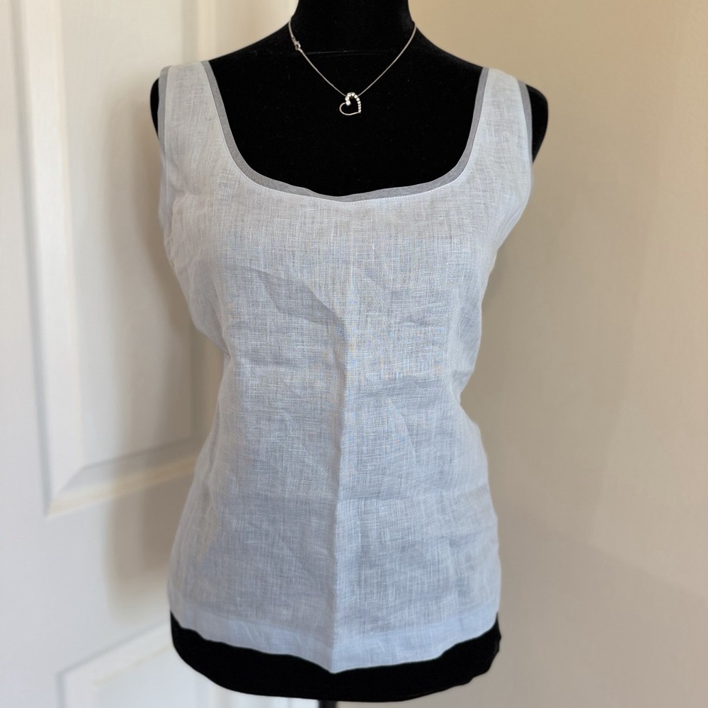 Austin Reed Women's 100% Linen Light Blue Top L Sheer Lining Classic Old Money